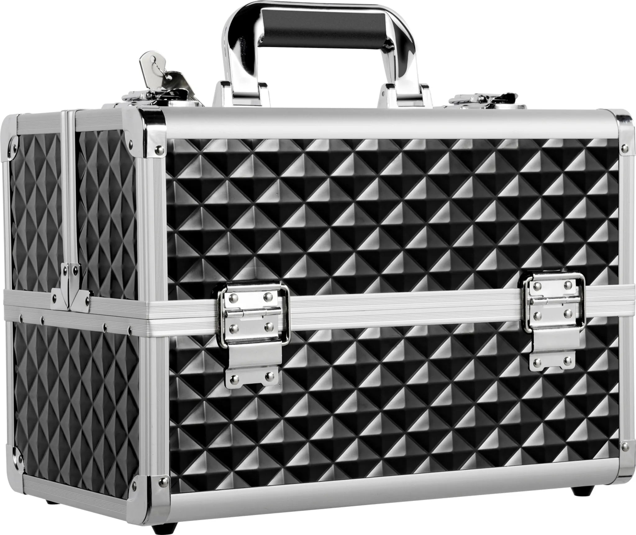 Yaheetech Make-up Case Beautycase - Avec 3 couches et des cloisons réglables et une serrure à clé - Pour les esthéticiennes et les coiffeurs - Aluminium noir - 34,7 x 22,2 x 25 cm