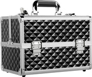 Yaheetech Make-up Case Beautycase - Avec 3 couches et des cloisons réglables et une serrure à clé - Pour les esthéticiennes et les coiffeurs - Aluminium noir - 34,7 x 22,2 x 25 cm