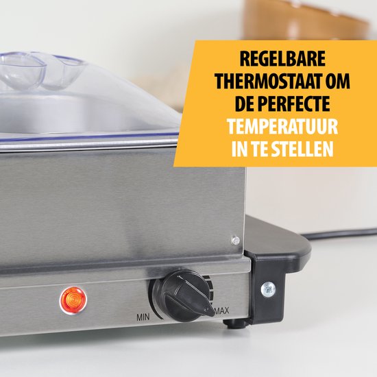 Tristar BP-6283 - Réchauffeur de buffet 200 W - Chafing dish - 3 x 1,4 litre - Avec couvercle - Acier inoxydable