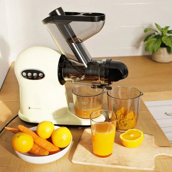KitchenBrothers Extracteur de jus XL - Presse-agrumes - Presse-légumes et fruits - alimentation 43 mm et 70 mm - 500 ml - Champagne