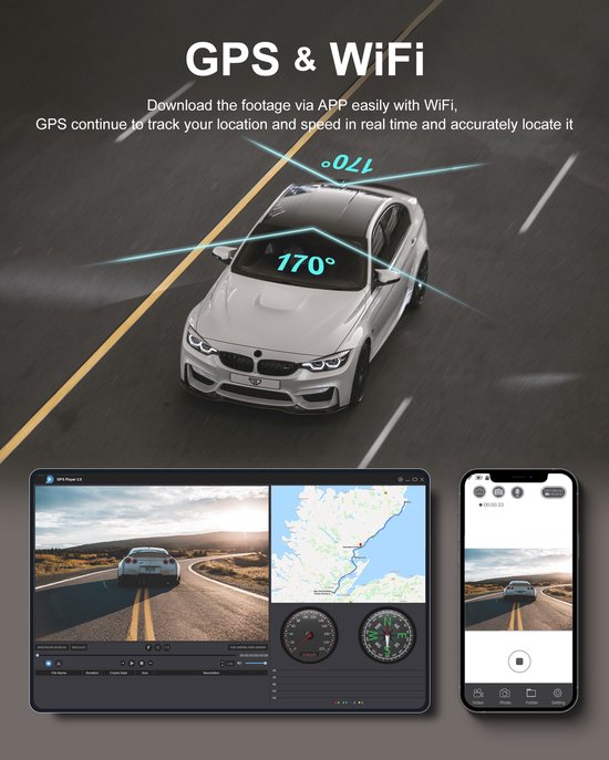 Caméra embarquée iZEEKER GD850 pour voiture - 4K et 1080p - Caméras avant et arrière - Wi-Fi et GPS - Écran tactile IPS 3 pouces - Capteur Sony - Vision nocturne