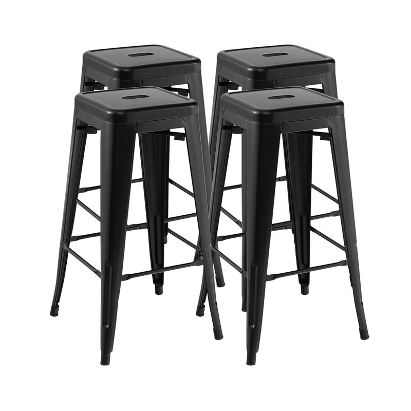 Ensemble de 4 tabourets de bar Coast - empilables - avec repose-pieds - noir - hauteur d'assise 76 cm