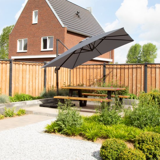 VONROC Premium Parasol flottant Pisogne 300x300cm - Avec tuiles de remplissage, base transversale et housse de protection - Parasol carré - Rotation 360° - Inclinaison - Toile résistante aux UV - Gris