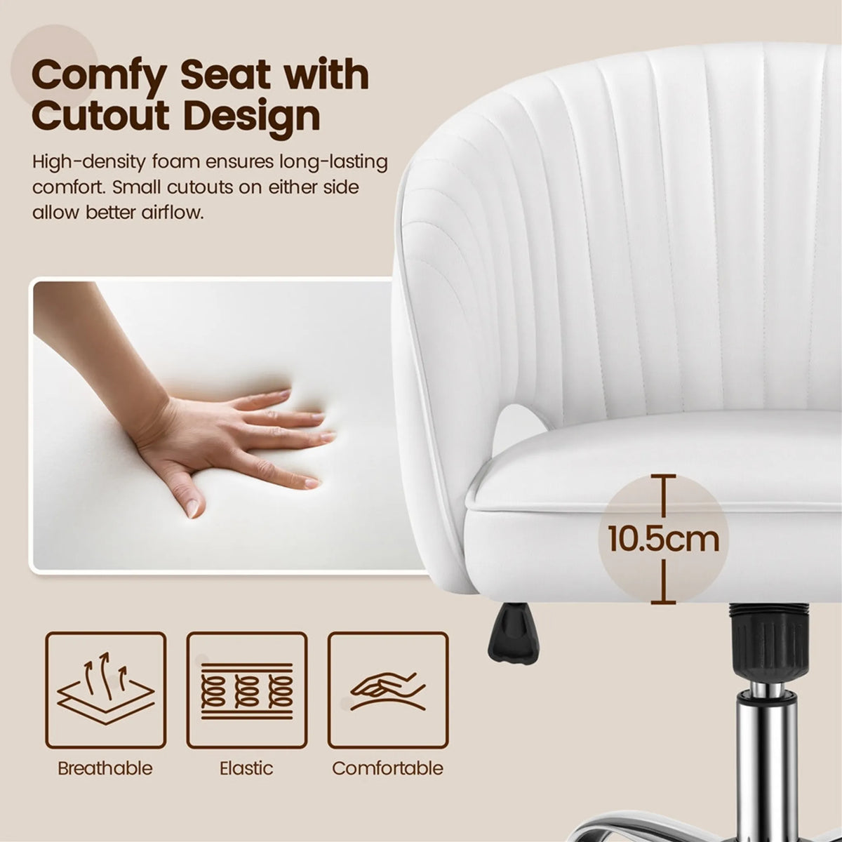 Yaheetech : élégante chaise de bureau à motif vertical, 73-83 cm – Blanche – Polyester et métal