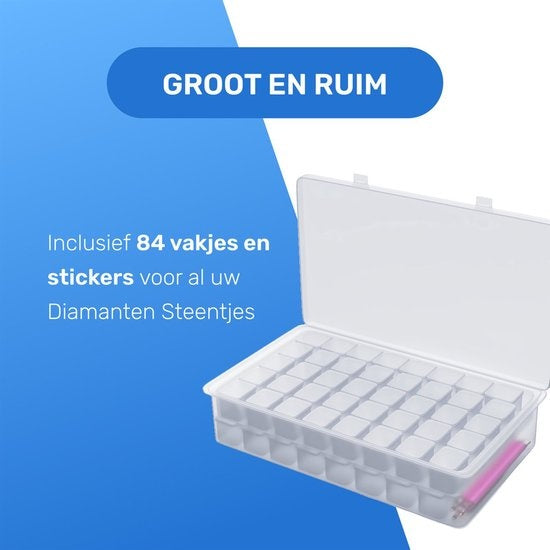 Rubye® Boîte de rangement pour peinture au diamant - Boîte de tri - Peinture au diamant adultes - Stylos - Pincettes - Boîte de rangement 84 boîtes