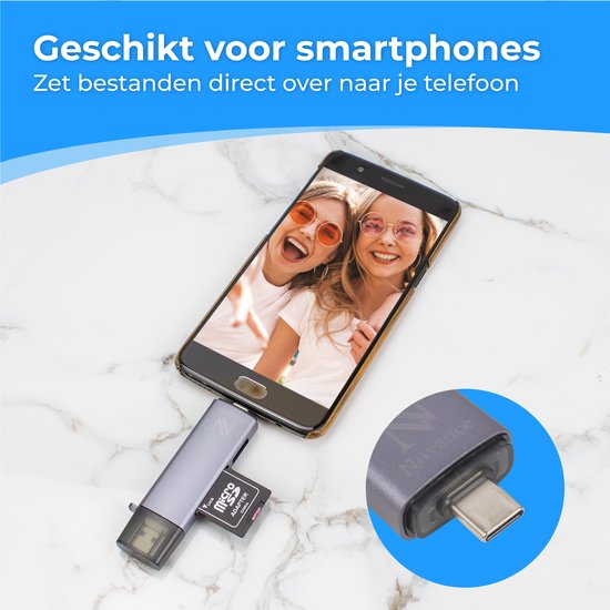 Nuvance - Lecteur de carte SD - Clé USB - Lecteur de carte SD USB C - Lecteur de carte - Micro USB - Lecteur de carte mémoire - Adaptateur Micro SD - Lecteur de carte SD - Lecteur de carte Micro SD - USB 3.0 - Convient à tous les Smartphones et Ordinateur
