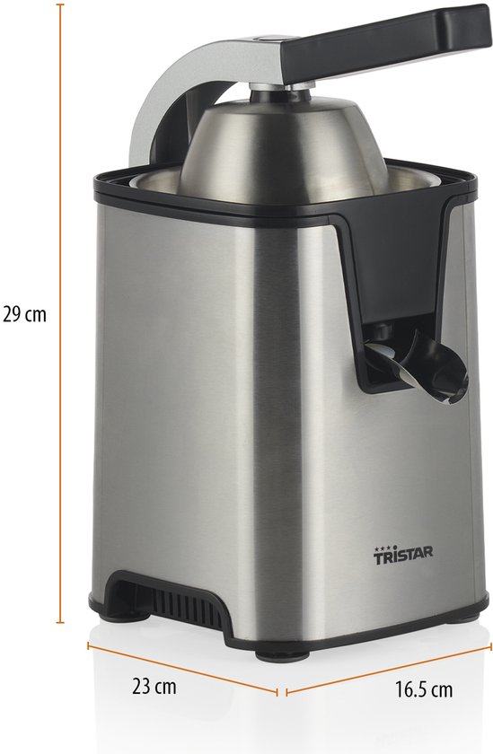 Presse-agrumes électrique Tristar - CP-3009 - 350 W - Avec 2 cônes de pressage, filtre à pulpe, système anti-gouttes, levier de pressage - Acier inoxydable