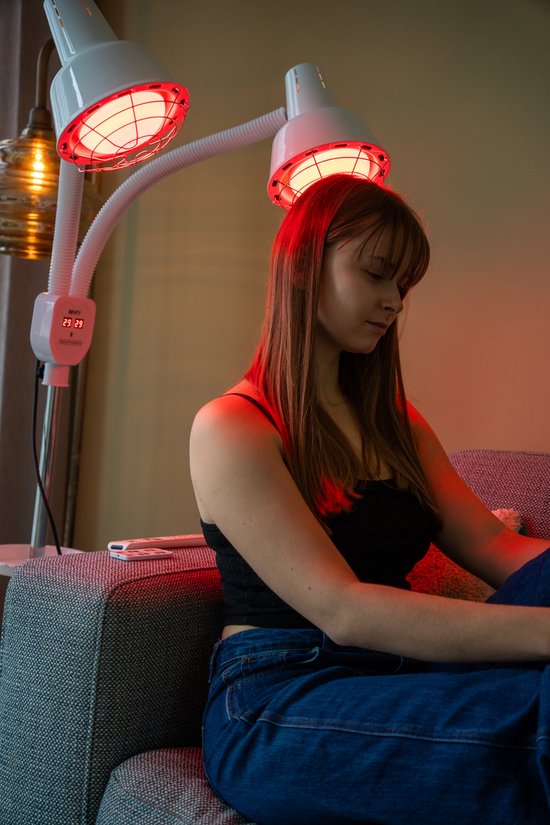 Resty® Lampe infrarouge - 550W - Luminothérapie rouge - Lampe à chaleur - Minuterie - Pied extra solide - Double tête