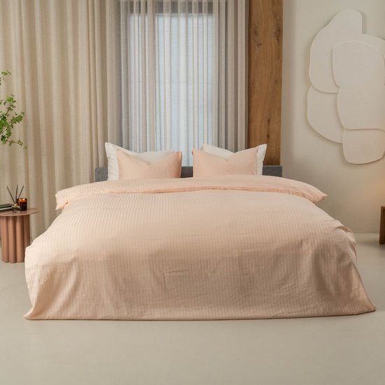 Housse de couette Kayori Elin en satin de coton - 140 x 200-220 + 1 taie d'oreiller - Lit simple - Nude