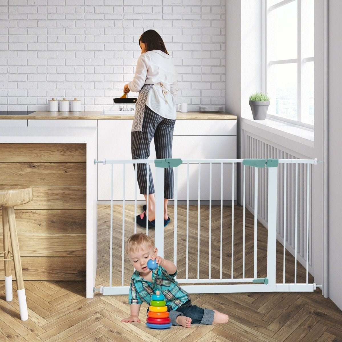 Coast Stairgate Extra High - Incl. Extenders - Pour animaux de compagnie et bébés - Vert / Blanc