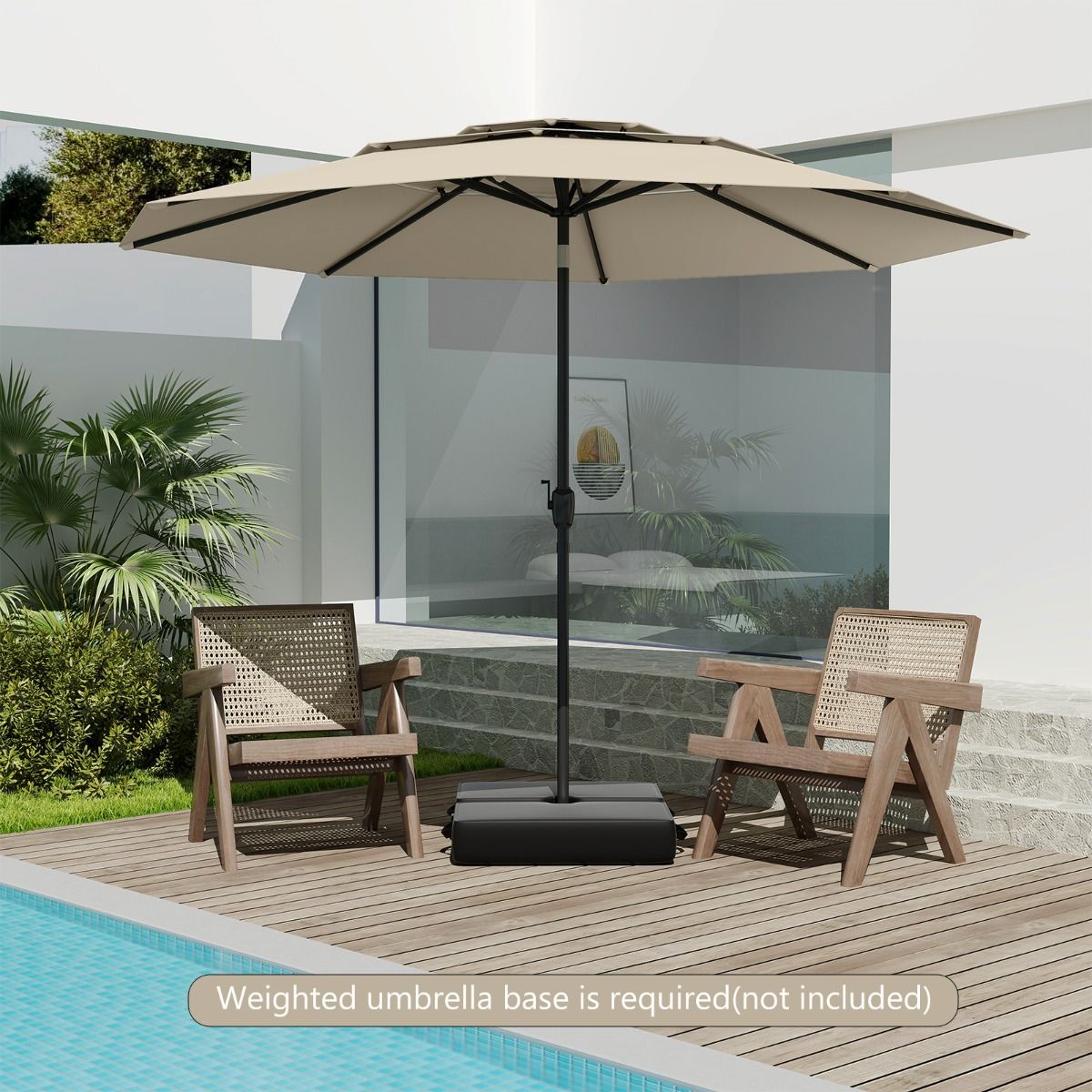 Parasol de table Coast - 3 couches ventilées - Inclinable à l'aide d'une manivelle - 300 cm de diamètre - Beige