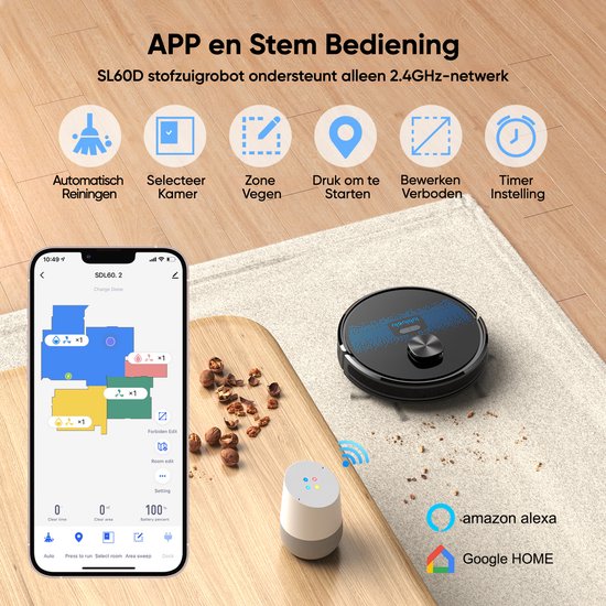 Robot aspirateur Lubluelu SL60D avec LiDAR LDS9.0 – Puissance d'aspiration de 4 000 Pa – Aspirateur et laveur 2-en-1 – Application et commande vocale