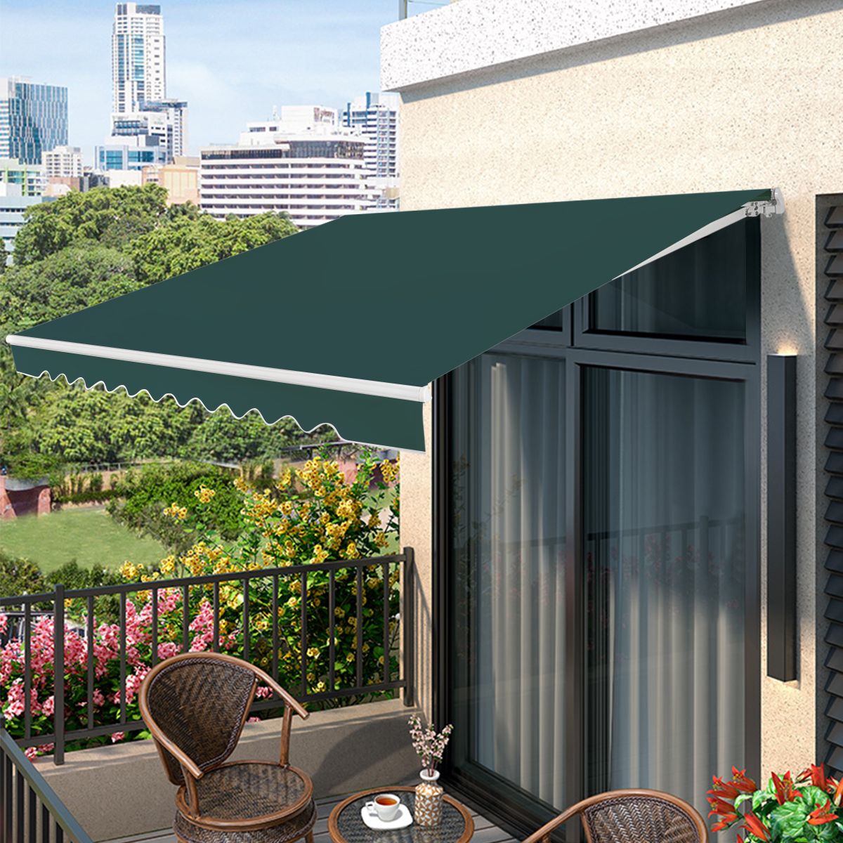 coast 4 x 2,5 m store de terrasse extensible - vert - armature en aluminium - manivelle manuelle