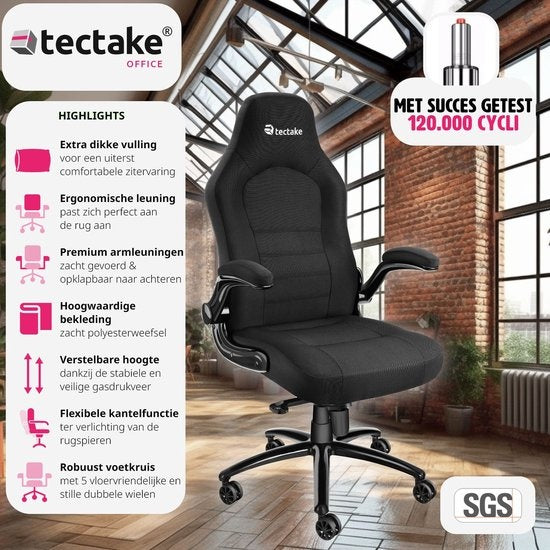 tectake® - chaise de bureau chaise gaming - chaise de bureau de luxe chaise de bureau - chaise de course chaise de bureau chaise gaming Springsteen - noir