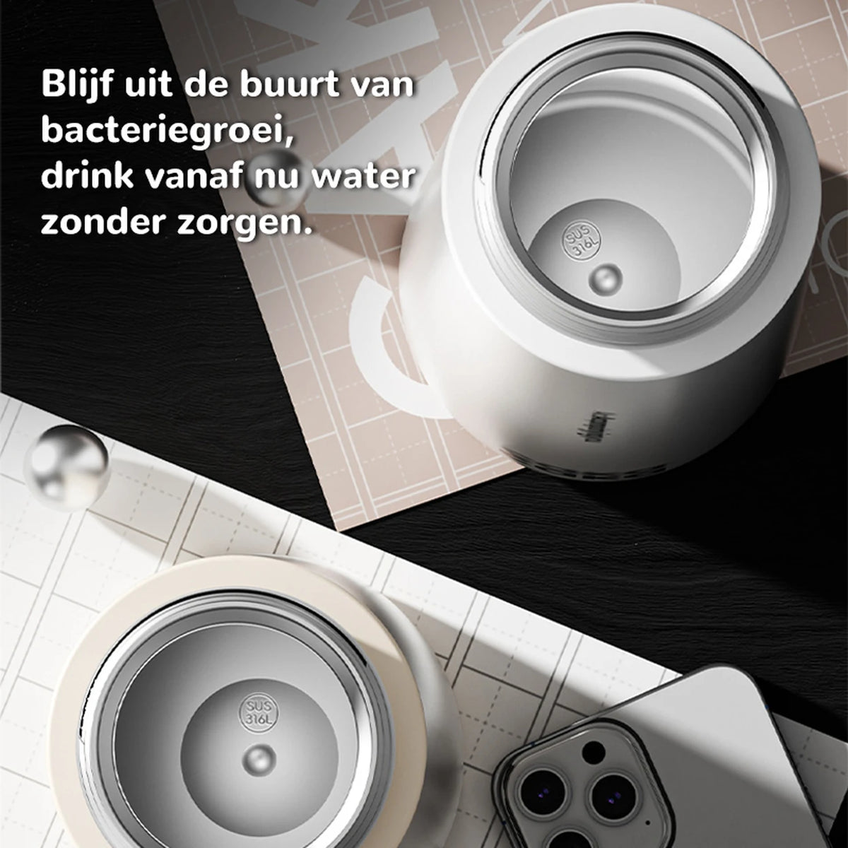 Gourde LIFEPAL BF25B571 avec support magnétique pour téléphone - 550 ml - blanche