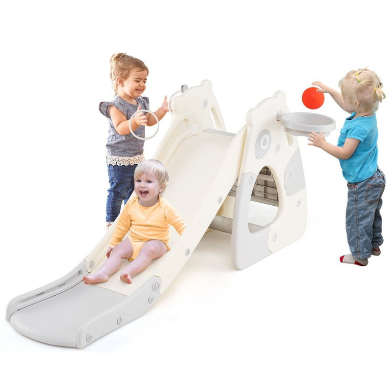 Toboggan pliable pour tout-petits Coast - Structure d'escalade 4-en-1 - Panier de basket - Gris