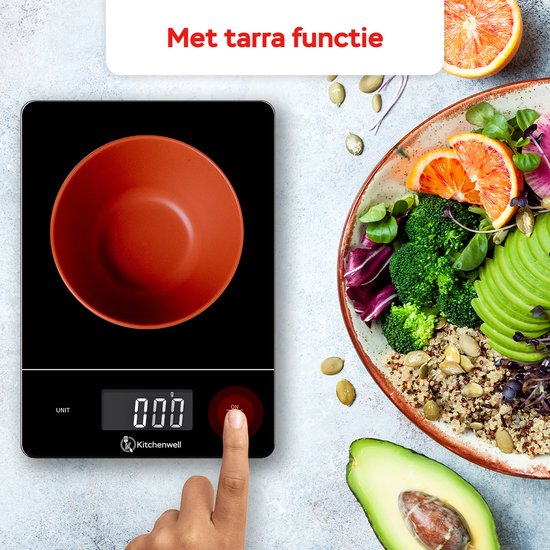 Kitchenwell Balance de cuisine numérique de précision - Balance de cuisine - 1gr - 15kg - Fonction tare - Rechargeable par USB - Noir