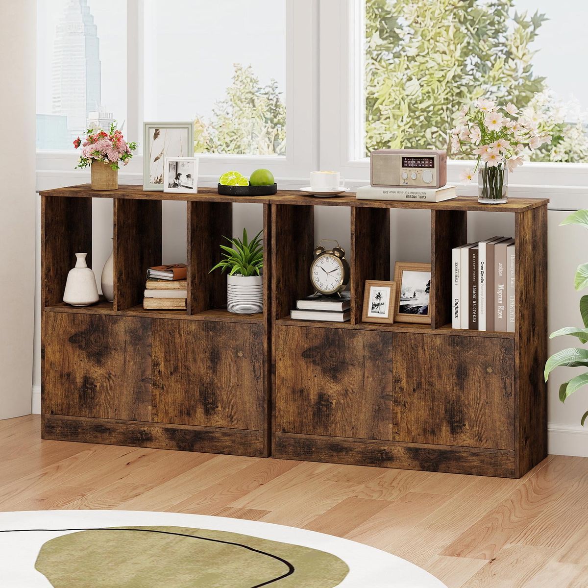 Bibliothèque Coast avec 3 compartiments ouverts et 2 portes - design moderne - marron - 70 x 30 x 70 cm