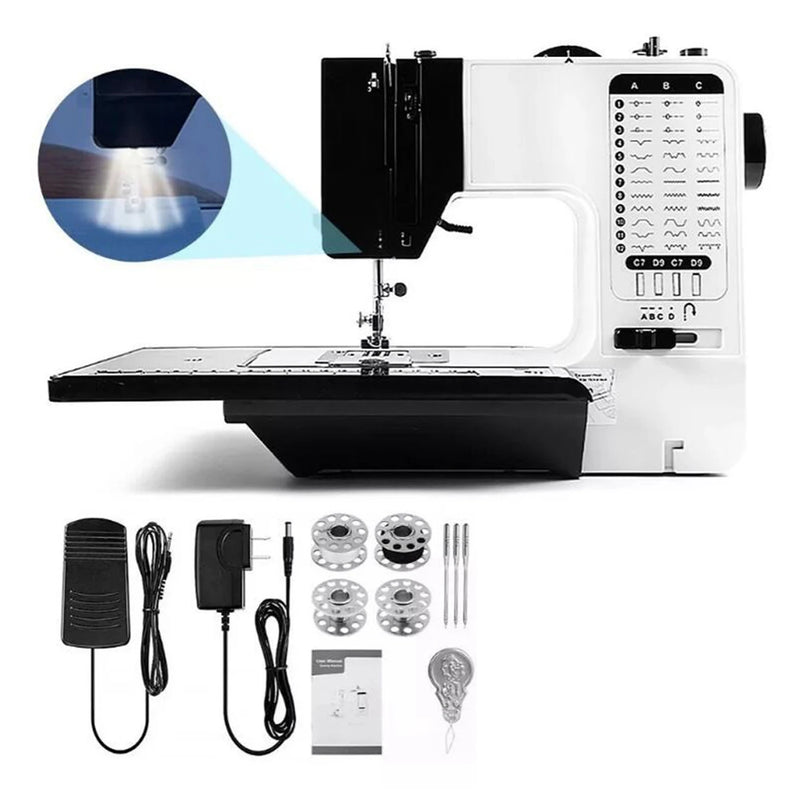 Mini-machine à coudre pour usage domestique - 7,2 W - Blanc/Noir - Avec pédale et table d'extension