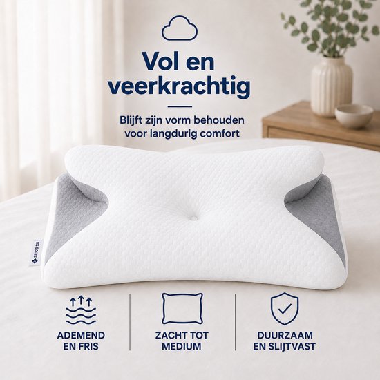 Oreiller ergonomique - 95 % coton - Oreiller pour douleurs cervicales - Oreiller papillon - Pour les personnes dormant sur le dos, sur le ventre ou sur le côté - Mousse à mémoire de forme - Oreiller en mousse à mémoire de forme - Oreiller de sommeil - Ore