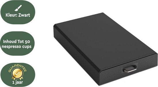 BRASQ Porte-capsules pour capsules Nespresso - Boîte de rangement avec tiroir - 50 tasses - Porte-tasses à café Noir