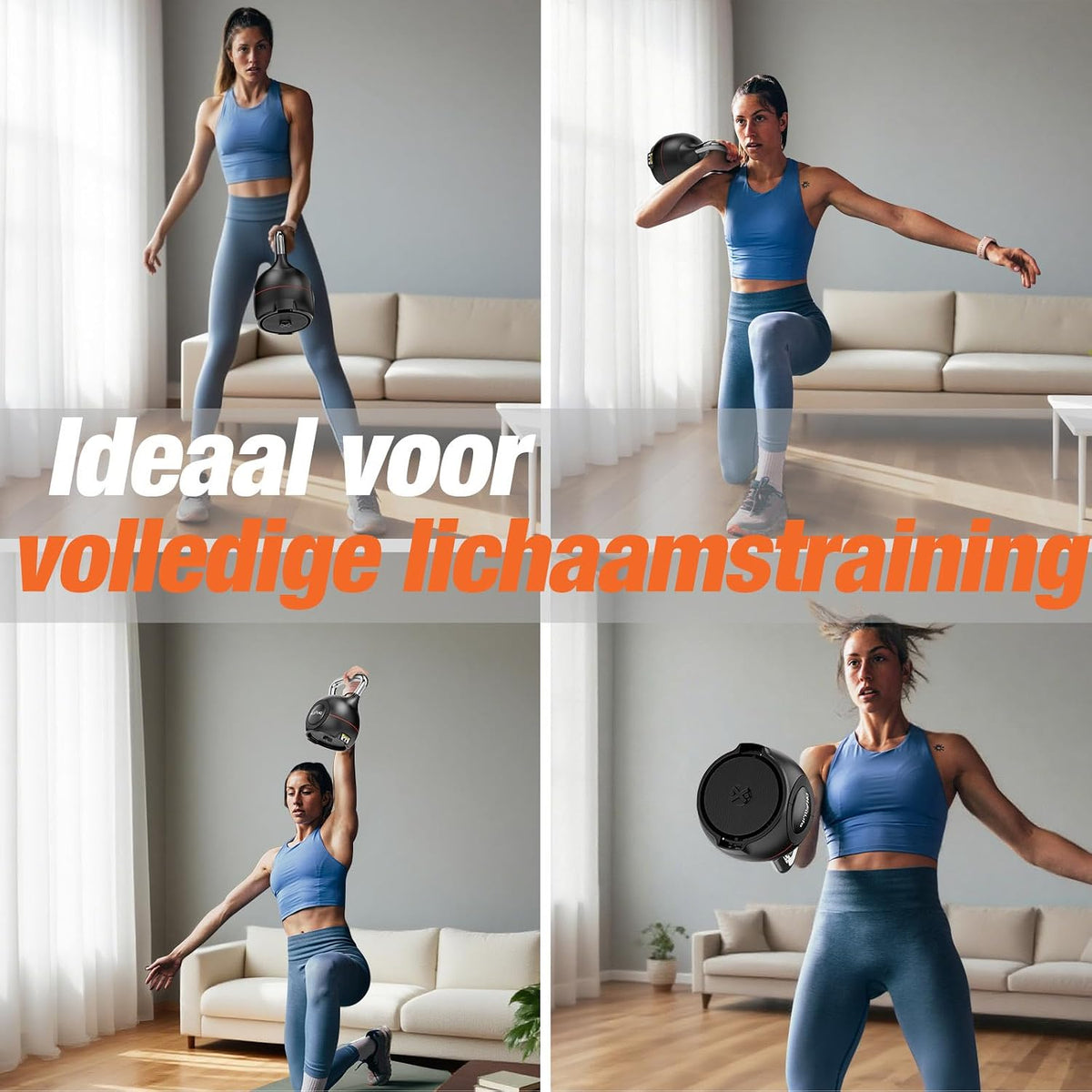 Kettlebell réglable DH FitLife 7-en-1 - 1,5 à 10 kg - 7 niveaux de poids - 20 x 20 x 30 cm - Noir