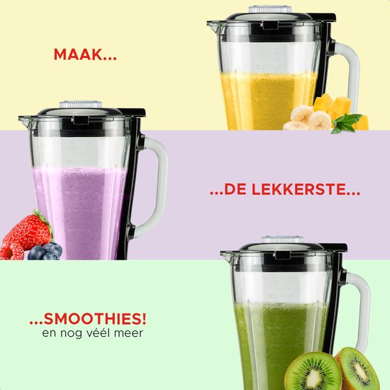 Bourgini PowerBlender - 1.75L - Blender à emporter avec gobelet de 700ml - Blender smoothie et broyeur de glace - 1000 watts - Noir
