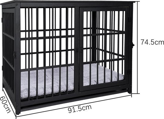 Cage pour chien - cage pour chiens de petite et moyenne taille - niche - d'intérieur - avec coussin pour chien - 91 cm x 60 cm x 74 cm