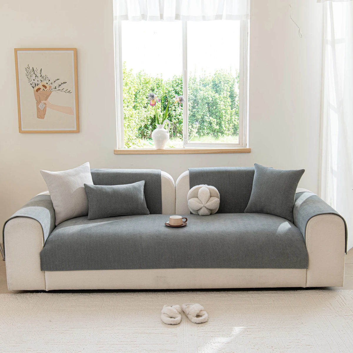Housse de canapé Ochama pour la partie assise uniquement - Antidérapante - 70 x 180 cm - Polyester - Gris