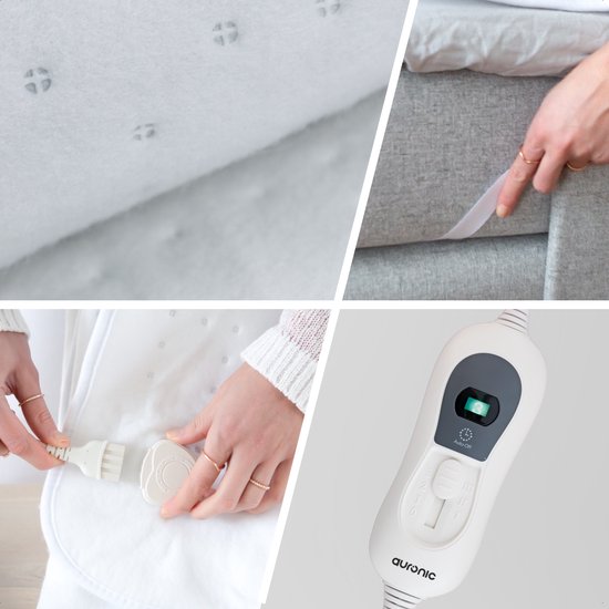 Couverture électrique Auronic XL - 190x160 cm - 2 personnes - drap-housse avec sangles élastiques - Couverture chauffante - Blanc