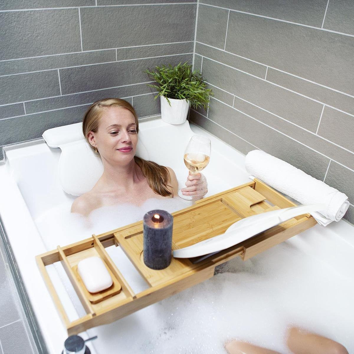Planche de bain LifeGoods - extensible - pour salle de bain - 74,5 à 108,5 cm - avec support - Bois