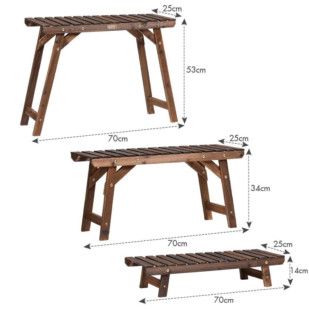 Support de plantes en bois Coast - 3 couches - 70 x 25 x 14 cm - Bois d'épicéa