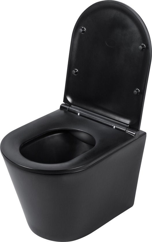 Toilettes murales Differnz avec sortie PK, sans rebord, avec siège de toilettes noir mat
