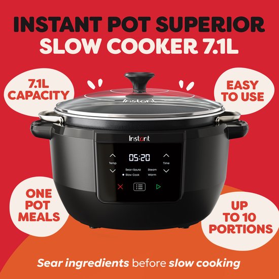 Mijoteuse Instant Pot Superior 7,2 L - Mijoteuse 4-en-1 - Sauter - Cuisson à la vapeur - Maintien au chaud - Jusqu'à 10 portions - Cuisson tout-en-un