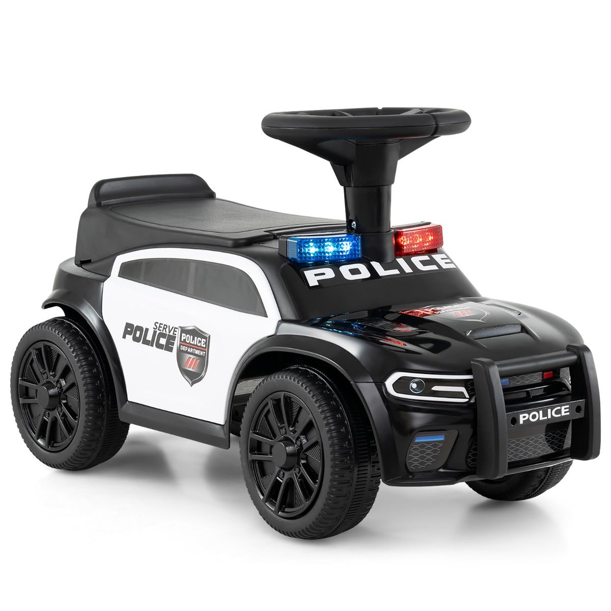 Voiture de police électrique Coast pour enfants - Gyrophares et musique - Espace de rangement sous le siège - Noir