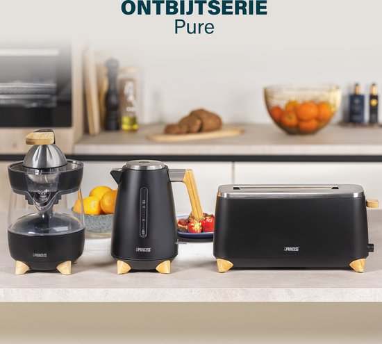 Princess 142361 Grille-pain Pure - 6 niveaux de brunissage - 1 000 W - bambou - noir