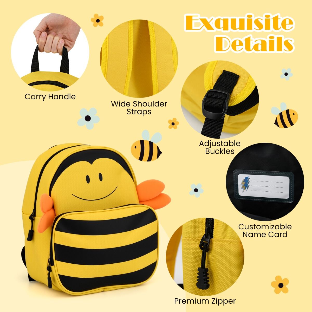 Ensemble valise et sac à dos pour enfant Coast - Thème des abeilles - Avec roulettes et cordon anti-perte - Jaune