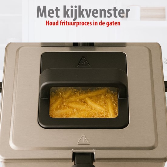 Friteuse Alpina 5 litres - Friteuse double avec 3 paniers - Friteuse à température réglable jusqu'à 190 °C - Friteuse 2 000 W - avec hublot - en acier inoxydable