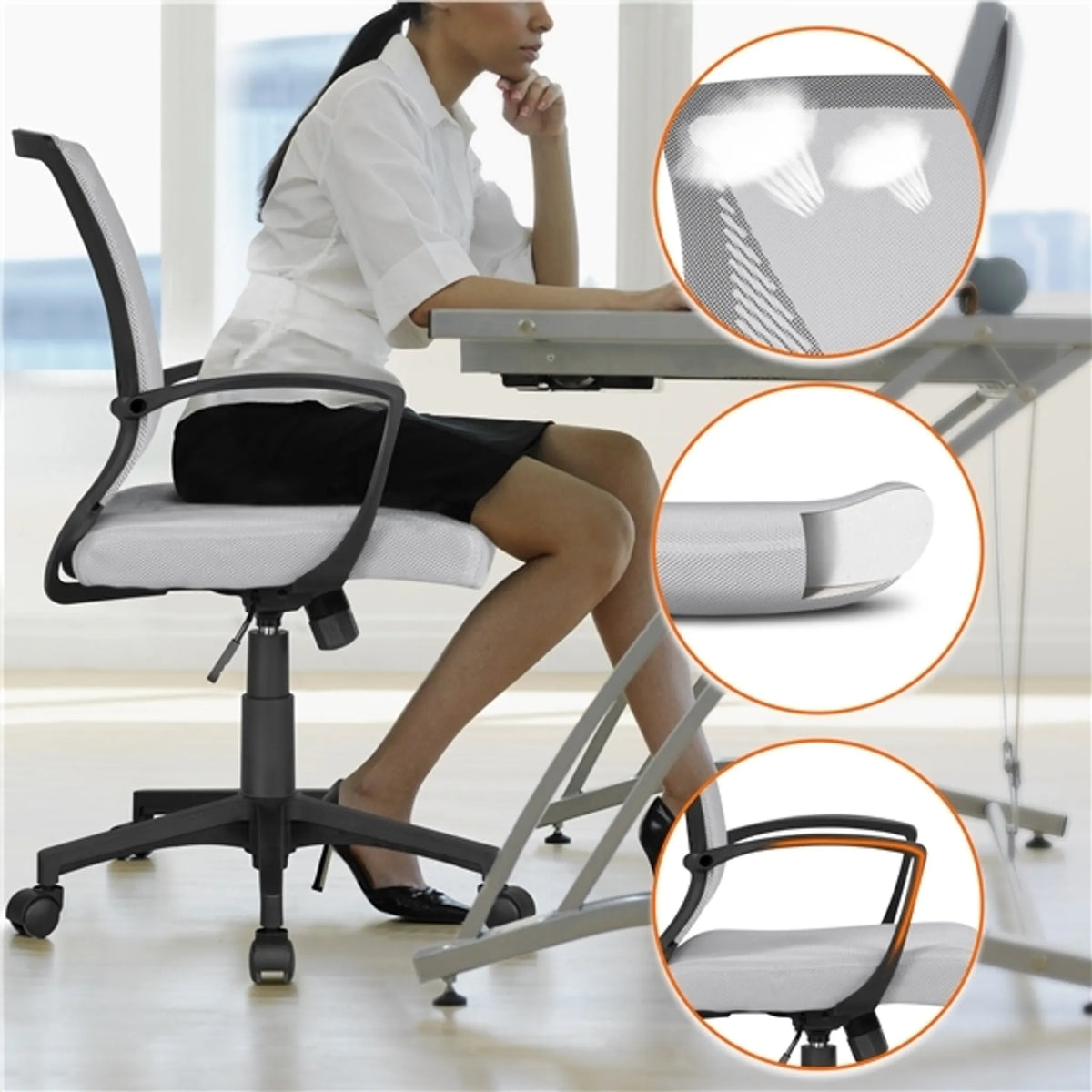 Chaise de bureau ergonomique Yaheetech - avec tissu en maille respirant, fonction oscillante et hauteur d'assise réglable - pour le bureau et l'étude - Nylon gris et métal - 60 x 60 x 91-100,5 cm