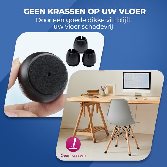 Roegaarden Protecteurs de pieds de chaise ronds - Capuchons de pieds de chaise - Feutres de pieds de chaise - 24 pièces - Noir - 17-21MM
