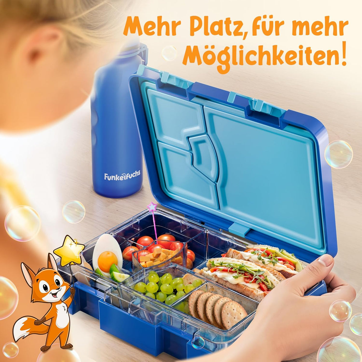 Funkelfuchs Moonlight Lunchbox - 800 ml - Avec compartiments - Bleu