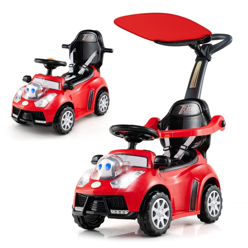 Voiture à roulettes 3-en-1 Coast avec poignée de poussée - compartiment de rangement - pare-soleil réglable - rouge