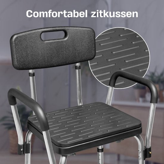 Sanicraft® Chaise de douche - Tabouret de douche avec accoudoir et support de pommeau de douche - chaise et tabouret en 1 - hauteur réglable - pieds antidérapants - argenté