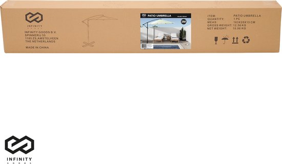 Infinity Goods Zweefparasol - 300CM - Incl. Kruisvoet - Waterdicht - Draai- en kantelbaar - Verstelbare Hoogte - Creme