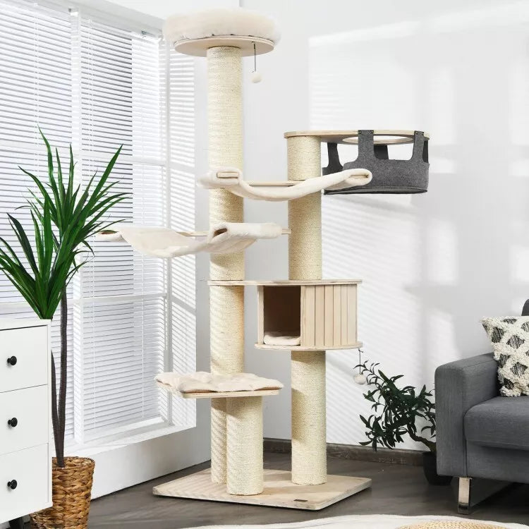 Arbre à chat Coast - griffoir - Max 15 Kg - 75 x 56 x 197 cm - Beige