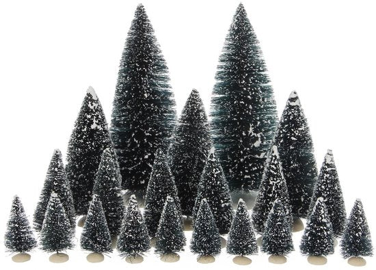 Luville Village de Noël miniature - Lot de 21 sapins en poils - Décorations de Noël d'intérieur - Décorations de Noël pour village de Noël - Hauteurs variées jusqu'à H22 x Ø8 cm - Vert