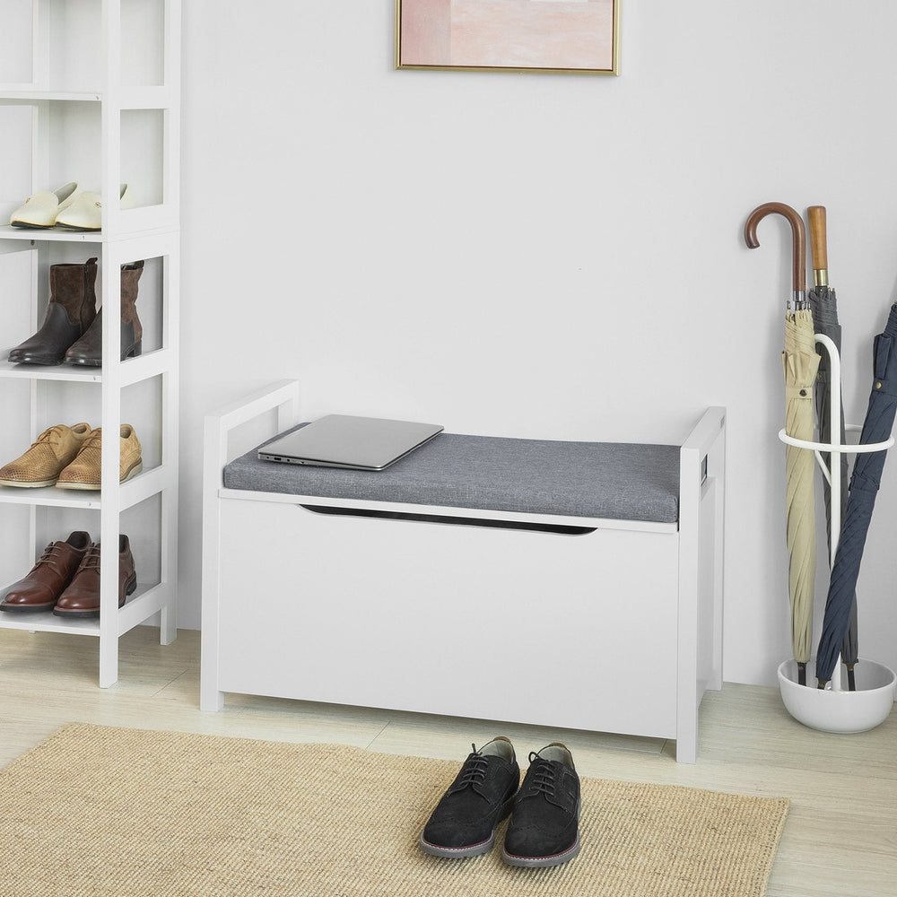 SoBuy FSR76-W Banc coffre avec rangement - Banc à chaussures avec coussin d'assise