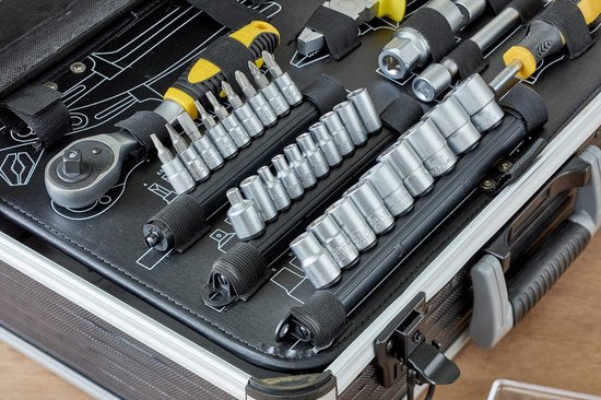 ALDORR Tools - 89 - Jeu d'outils en coffret - Boîte à outils - Coffret d'outils complet - Trousse à outils - Jeu de tournevis - Aluminium - Outils à main - Outils de base - Avec clé dynamométrique à cliquet - Cadeau pour homme - Cadeau de pendaison de cré