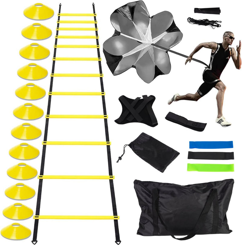 Volcan Football Training Equipment Set - Training Gear - Training Hats - Pawns - Speed Ladder - Cones - Resistance Bands - Resistance Parachute - Baltrainer - Incl. carrying bag