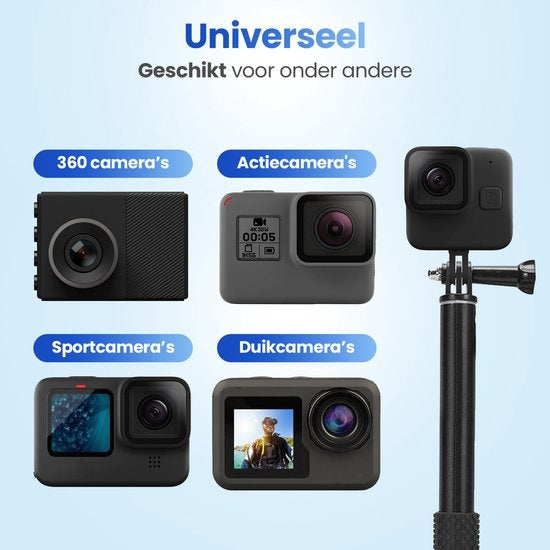 Garpex® Universal Selfie Stick XL - extensible jusqu'à 95 cm - convient à diverses caméras d'action - universel - étanche - noir